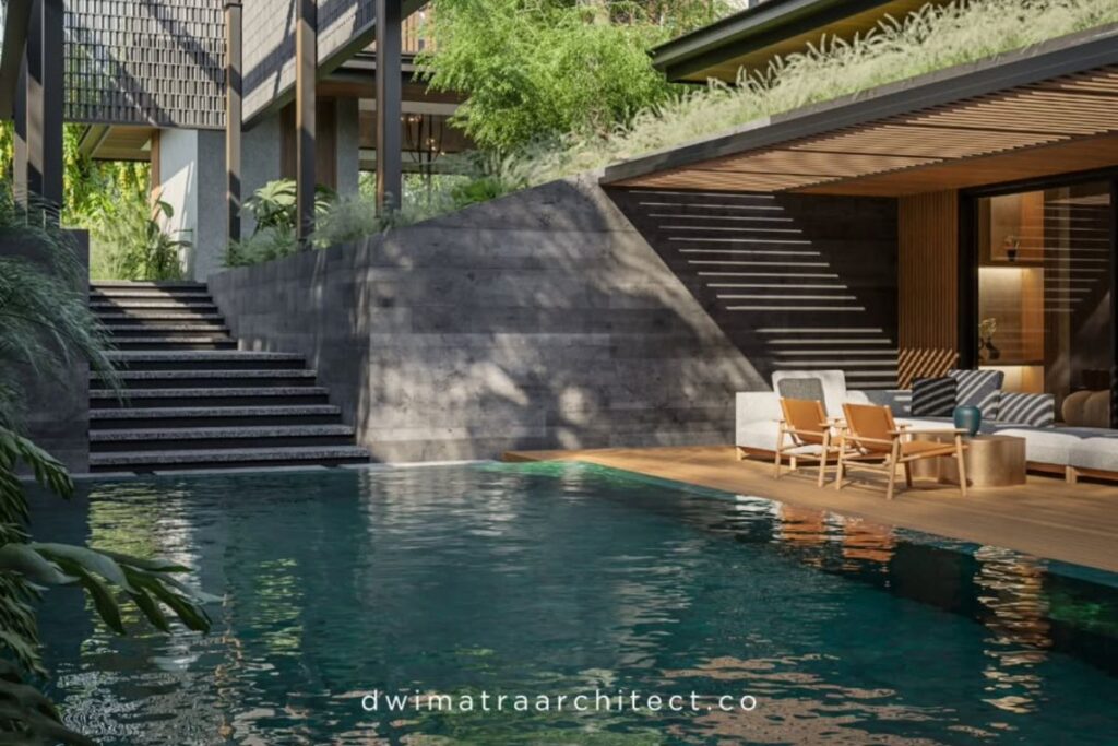 desain rumah dengan kolam renang di dalam