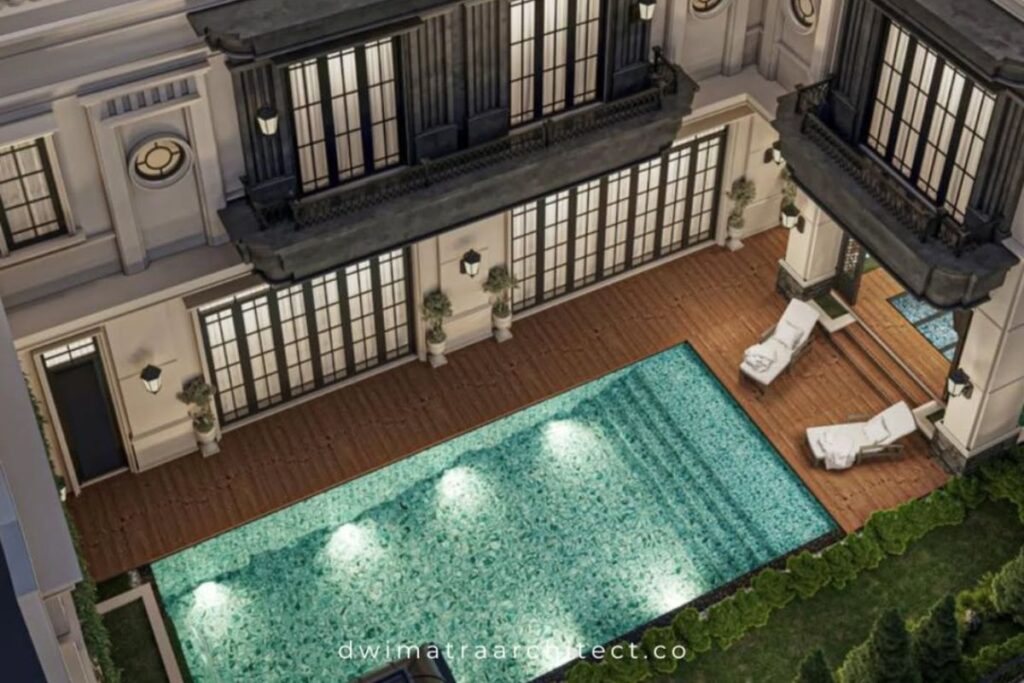desain rumah dengan kolam renang dan taman